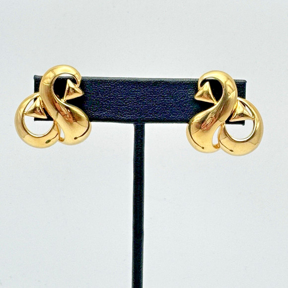 Monet Jewelry - Vintage Monet Abstract Arrow Swirl Pierced Earrings Gold Tone 80s Retro Unusual